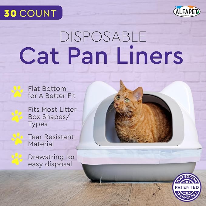 Alfapet Extra Large cat Litter Box Liners-6 Boxes- Heavy Duty 2 mil Thick Plastic, Clever Drawstring Liner for Easy Disposal- Flat Bottom for Easy, Secure Placement in Kitty Pan-Disposable - Image 2
