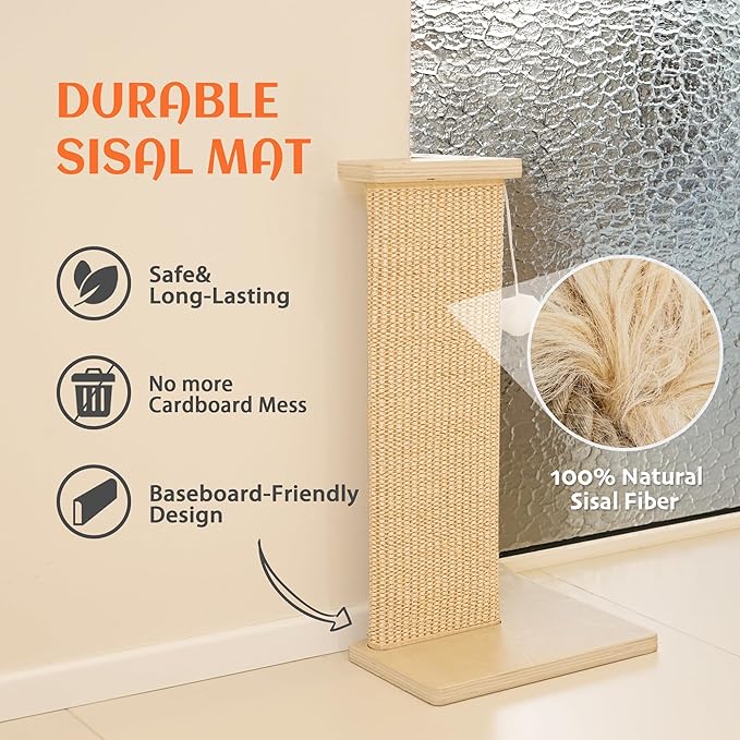 PETKARAY Couch Corner Cat Scratcher, 22'' Corner Scratching Post Cat Wall Scratcher, Sisal Scratch Pad for Sofa, Wall Furniture Protector with Toy Ball - Image 3
