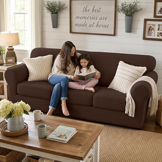 XINEAGE 2026 New 3 Pieces Couch Covers for 2 Cushion Sofa Super Stretch Loveseat Slipcover Pet Dog Universal Slip Cover Anti Slip Love Seat Furniture Protector (Coffee, 55"-69") - Image 3