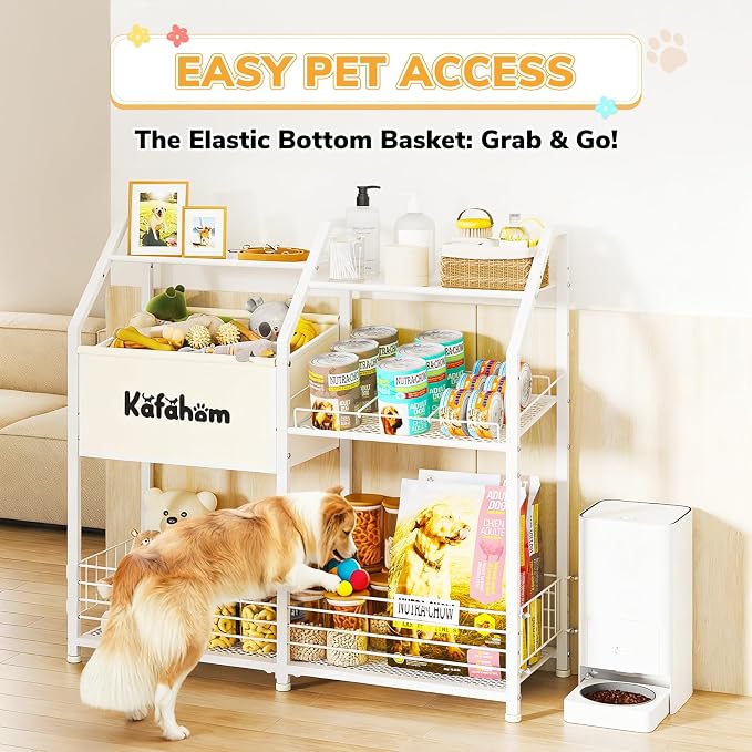 KAFAHOM Dog Toy Basket, Large Dog Toy Bin with Can Dispenser, Pet Toy box with Storage Shelf, Dog Stuff with Collar Leash Holder Rod, Ultimate Pet Furniture & Essentials, Dog Lover Gifts - Image 4