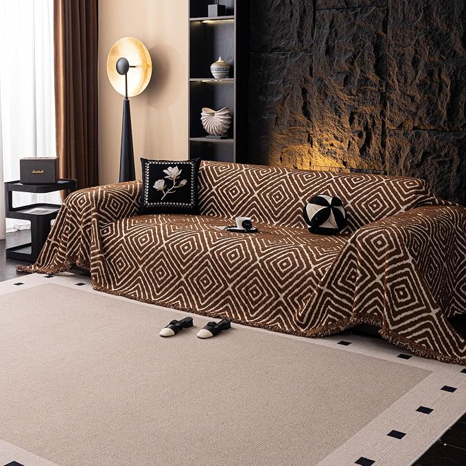 ROOMLIFE Couch Cover 3 Cushion Sofa, Washable Non Slip Furniture Sofa Protector Cover, Soft Chenille Sofa Slipcovers Sectional L Shape Dogs Couch Cover Throw Blanket with Tassels 71''X150'' - Image 8