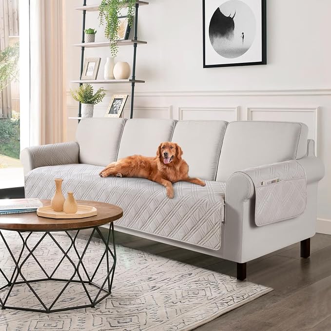 TAOCOCO Waterproof Oversized Couch Covers for Pets Dogs with Non Slip Backing, Sofa Seat Covers with Pocket for 4 Cushion Couch Washable Dog Couch Protector Sofa Slipcovers(Oversized Sofa, Cream) by TAOCOCO