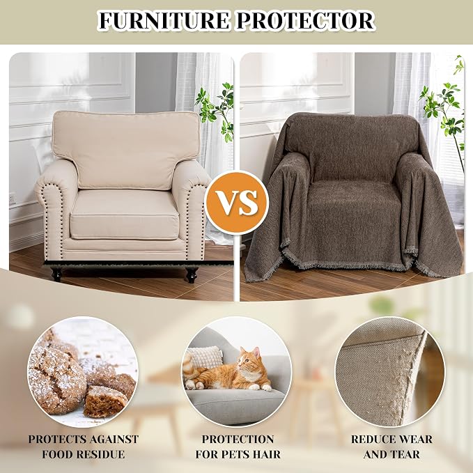 MEETSKY Oversized Chair Cover Small Couch Cover Chair Covers Armchair for Dog Sofa Throw Cover for Sofa Single Recliner, Chenille Sofa Slipcovers for Pets, 71" x 91", Dark Chocolate - Image 4
