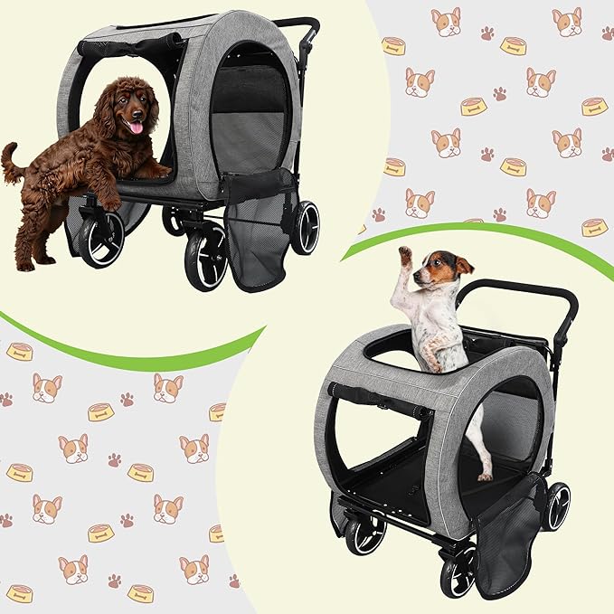 Pet Stroller for Dogs Cats up to 50 lbs, Foldable Dog Stroller with 360° Swivel Wheels, Detachable Carrier, Adjustable Handle, Travel Dog Stroller for Small Medium Large Pets, Gray