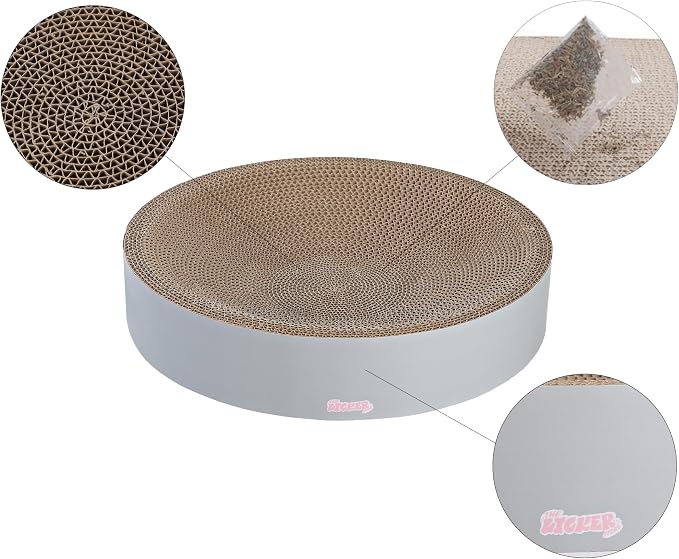 CSR1010K Nelson 20.13" Modern Cardboard Round Bowl Cat Scratcher with Catnip, Fog - Image 5
