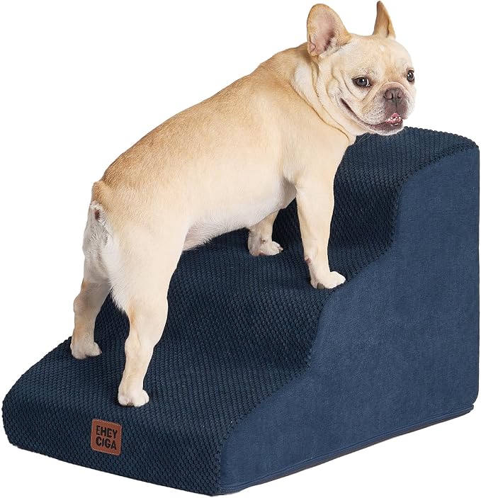 EHEYCIGA Curved Dog Stairs Ramp for Small Dogs 15.7" H, 3-Step Dog Steps for Couch Sofa and Chair, Pet Stairs for Cats, Non-Slip Balanced Pet Steps Indoor, Navy - Image 9