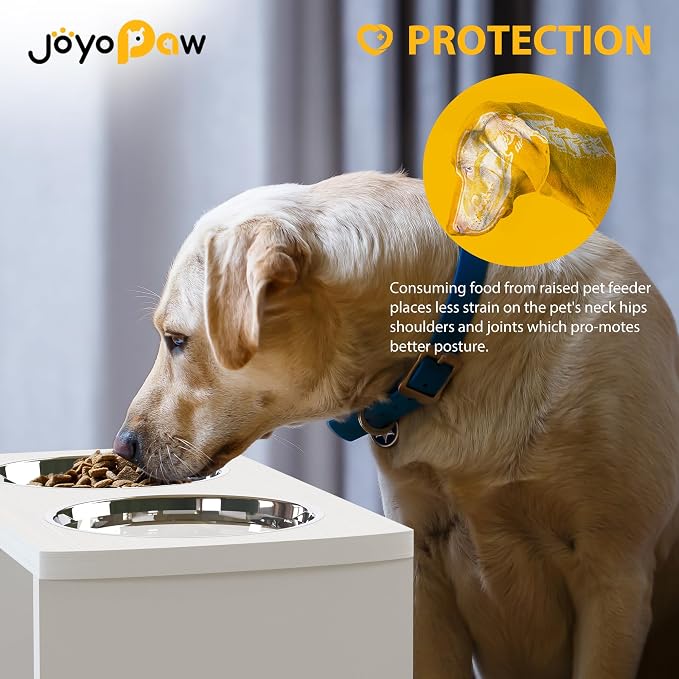 Elevated Dog Bowls, Waterproof Raised Dog Bowl for Medium & Large Dogs, HIPS Poly Lumber Stand with 2 Stainless Steel Bowls, Indoor & Outdoor Use (10'' Tall–48 oz Bowl, White) - Image 3