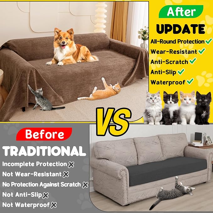 Loiion Cat Scratch Proof Furniture Protector Waterproof Sofa Cover 150"x71" | Pet-Friendly Couch Protector, Anti-Scratch & Anti-Slip Sofa Cover For Cats Dogs Kids, Machine Washable - Image 3