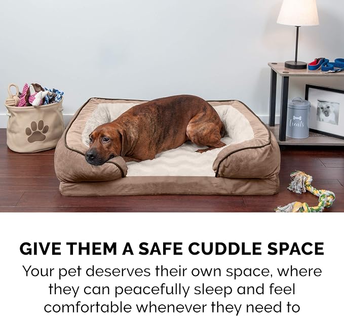 Furhaven Orthopedic Dog Bed for Large/Medium Dogs w/ Removable Bolsters & Washable Cover, For Dogs Up to 55 lbs - Plush & Velvet Waves Perfect Comfort Sofa - Brownstone, Large - Image 11