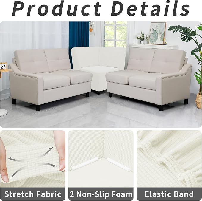 Easy-Going Stretch Soft Sectional Corner Sofa Couch Slipcover Cream | 1-Piece Sofa Cover Furniture Protector with Bottom For Kids, Pet, Spandex Jacquard Machine Washable for Living Room - Image 4