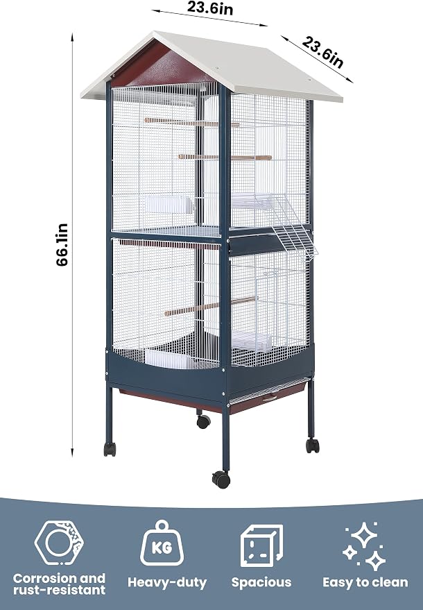 Garvee Bird Cage, 66''H Extra Large Bird Cage, w/Removeble Tray, Waterproof Roof, Easy to Clean, Lockable Caster, Indoor& Outdoor Application for Conure,Macaw,Budgie,Cockatiel,Lovebirds,Parakeet | w/Removeble Tray, Waterproof Roof, Easy to Clean, Locka... - Image 8