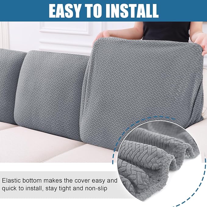 Smiry Waterproof Couch Cushion Covers, Non Slip Seat Cushion Covers | Stretch Jacquard Chaise Lounge Sofa Slipcover, Washable Elastic Furniture Protector for Pets, Back Cover M, Light Grey - Image 4