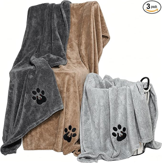 Dogvingpk Extra Large Dog Towel 3 Pack, Super Absorbent Soft Quick Drying Microfiber Pet Bath Towels for Large & Medium Dogs (XL-55" * 36", Grey and Black and Brown) by Dogvingpk