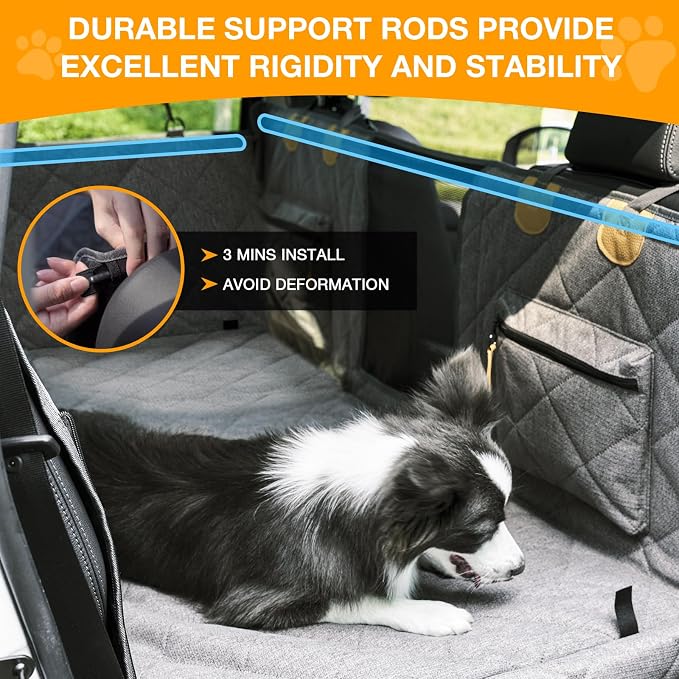 Dog Car Seat Cover for Back Seat, Hard Bottom Back Seat Extender for Dogs, Waterproof Car Hammock, Backseat Bed and Car Seat Protector, Nonslip Fit for Cars, SUVs, Trucks, 52 x 25 in, Gray - Image 4