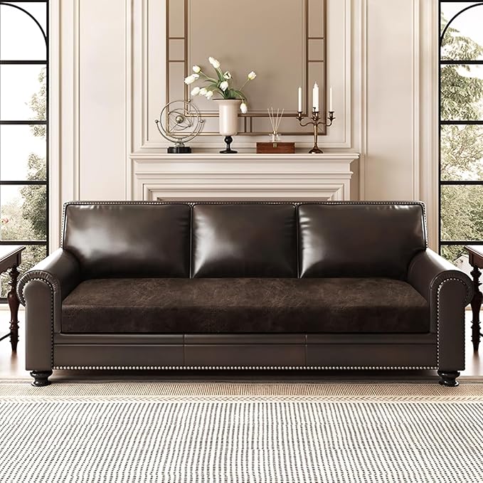 ANARACHON Leather Look Couch Cushion Covers Sofa Seat Slipcovers Sets Couches Furniture Protector for Sectional Armchair Loveseat Pets Kids Stretch Spandex Fabric (1 Cushion Sofa, Brown) - Image 2