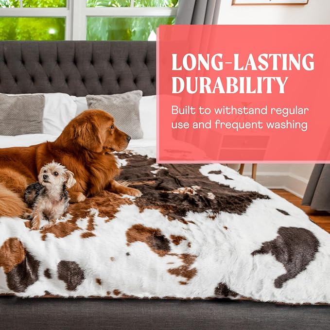 PAW BRANDS PupProtector Waterproof Throw Blanket, Brown Cowhide, 80x62 | Waterproof, machine washable — protects couches, beds & car seats - Image 6