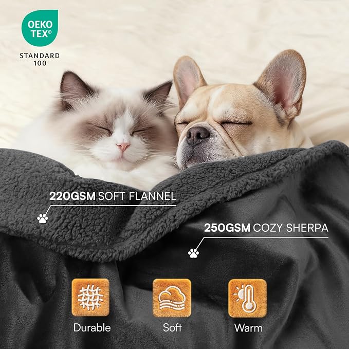 Waterproof Pet Blanket, Liquid Pee Proof Dog Blanket for Sofa Bed Couch, Reversible Sherpa Fleece Furniture Protector Cover for Small Medium Large Dogs Cats, Black Small（40" x 28"） - Image 3