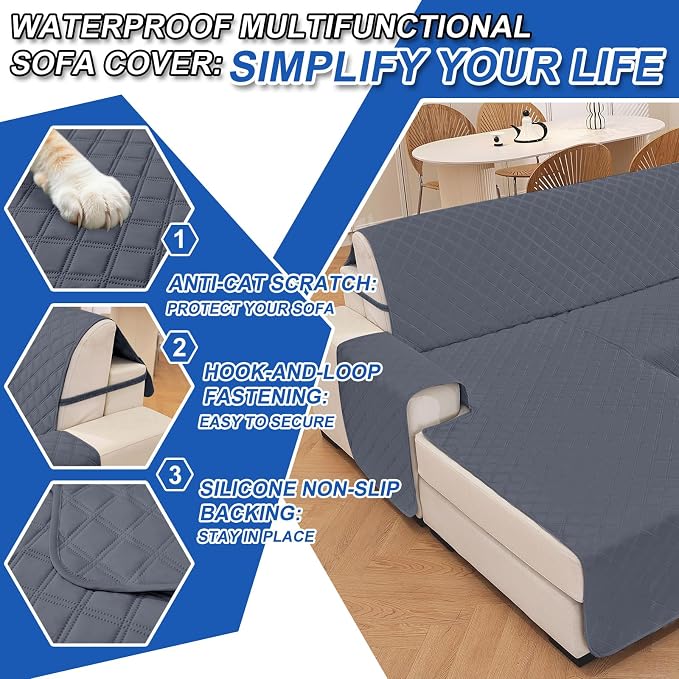 Waterproof Sectional Couch Covers for Dogs, Reversible L Shaped Couch Cover, Chaise Lounge Cover for Sectional Sofa, Sofa Covers Washable Sectional for Pets Dog Cat (Small, Dark Grey) - Image 6