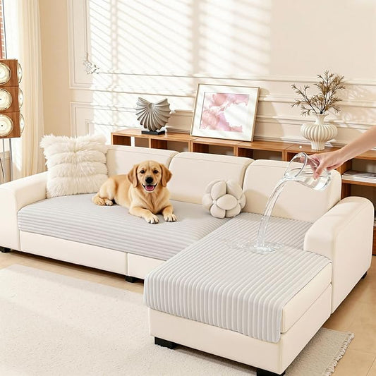 MEETSKY 100% Waterproof Couch Cover Sectional Sofa Covers, 2 Pieces Non Slip Couch Covers for 2 Cushion L Shape, Washable Sofa Slipcover, Furniture Protector for Pets, Oatmeal, Large, 35"x63"+35"x63" by MEETSKY