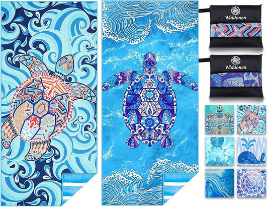 Widdonen Microfiber Beach Towel,Compact 2 Pack-71x32 Inch with Bag Travel | Extra Large,Lightweight,Thin,Sand Free,Quick Dry,Absorbent.Packable for Camping,Swim,Pool,Bath,Picnic,Cruise Essentials Gift by WIDDONEN