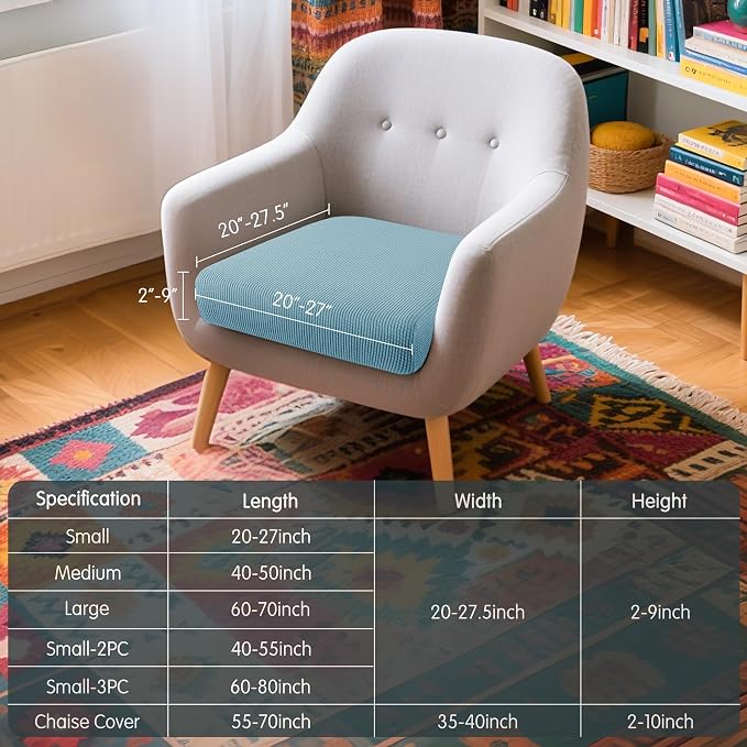 Hokway Stretch Couch Cushion Slipcovers Reversible Cushion Protector Slipcovers Sofa Cushion Protector Covers(Smokyblue, Small) - Image 3
