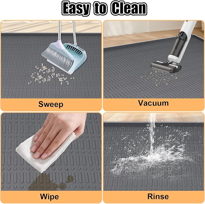 Silicone Cat Litter Mat 47" x 35" Cat Mat for Litter Box, Dark Grey | Extra Large Cat Litter Trapping Mat for Floor, Waterproof, Non-Slip Kitty Litter Box Mat with Raised Edge, Easy to Clean - Image 7
