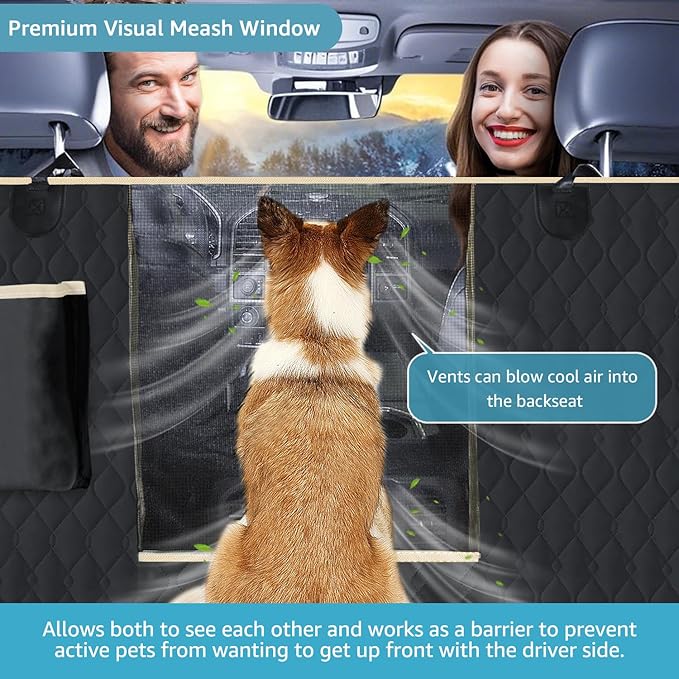 Lassie Dog Car Seat Covers for Back Seat with 2 Seat Belts, Waterproof Dog Car Hammock with Mesh Window Durable Scratch Proof Nonslip Pet Carseat Covers Universal Fit Protector for Cars, Trucks & SUVs - Image 2