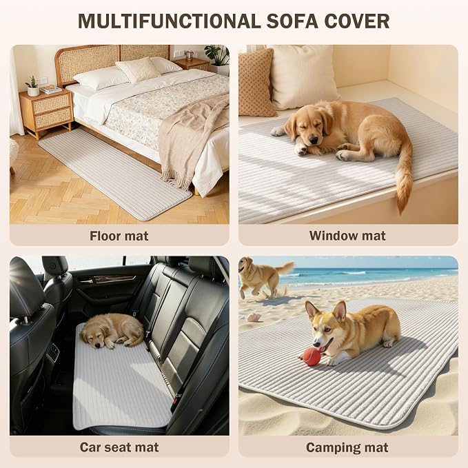 MEETSKY 100% Waterproof Couch Cover for Sofa, Non Slip Sectional Couch Covers for L Shape Sofa Cover Washable, 2 Pieces Sofa Slipcover for 3 Cushion Couch for Pet, Oatmeal, X-Large, 35"x63"+35"x70.9" - Image 9