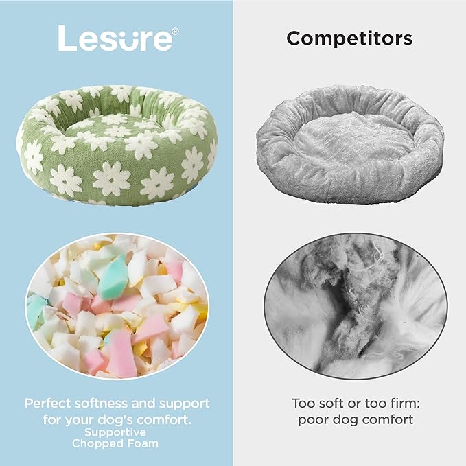 LE SURE Shown on TV Small Dog and Cat Bed - Round Calming Beds as Present for Pets, Cute Modern Home Decor with Jacquard Shaggy Plush & Anti-Slip Bottom, 23 Inch, Green - Image 4