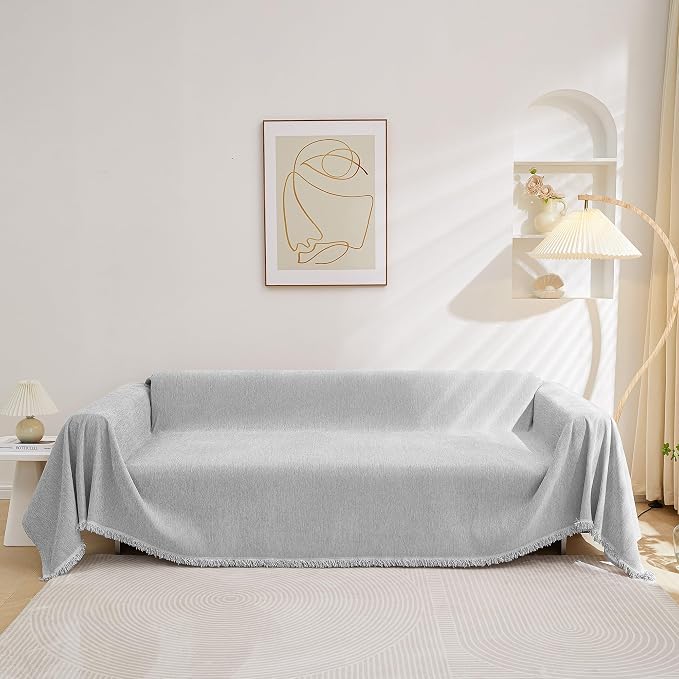 MEETSKY Grey Sofa Cushion Covers Sofa Covers Dog Couch Cover for Sofa Chenille Couch Sofa Slipcover for Pets Sofa Cover Thick Washable Sectional Slip Covers for Sofas/Couches, 91" x 150", Light Grey - Image 7