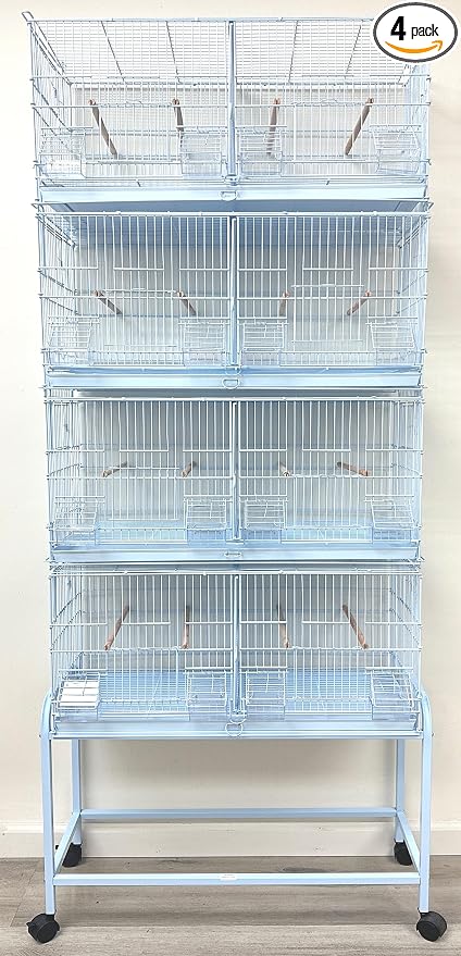 Large Lot-4 Stackable Breeder Bird Flight Parrot Cage Side Breeding Nest Box Door Removable Center Divider with Removable Rolling Stand by Mcage