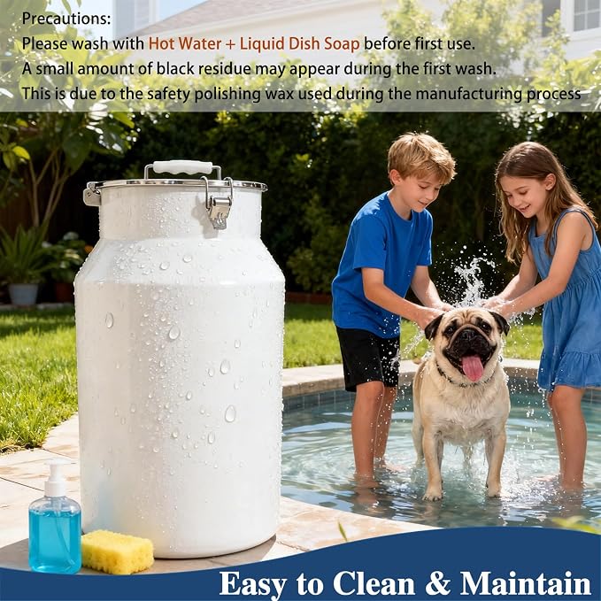 25 Lbs Stainless Steel Dog Food Storage Container with Scoop, Large Metal Dog Food Bin with Airtight Lid & Locking Clamp, Pet Treat Jars for Dogs & Cats, Keep Fresh, White - Image 7