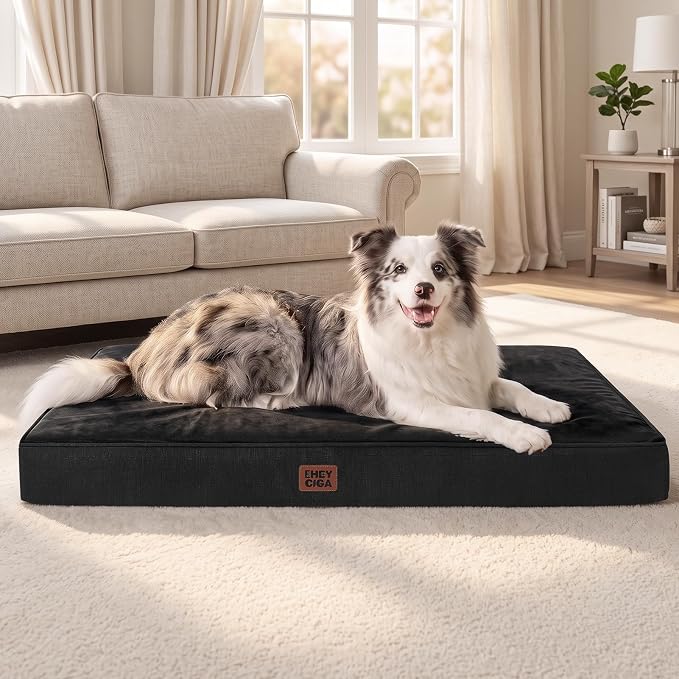 EHEYCIGA Washable Dog Crate Bed for Medium Dogs, 30x20Inch, Black | High Density Egg Crate Foam, Orthopedic Memory Foam, Removable Easy Clean Cover, Non-Slip Bottom, Fits Crate, Floor and Sofa - Image 8
