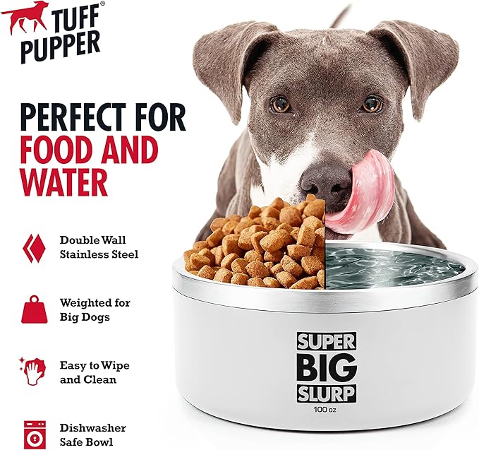 Tuff Pupper 100 oz Heavy Duty Insulated Stainless Steel Dog Bowl for Large Dogs, Non-Slip Base, Dishwasher Safe - Image 3