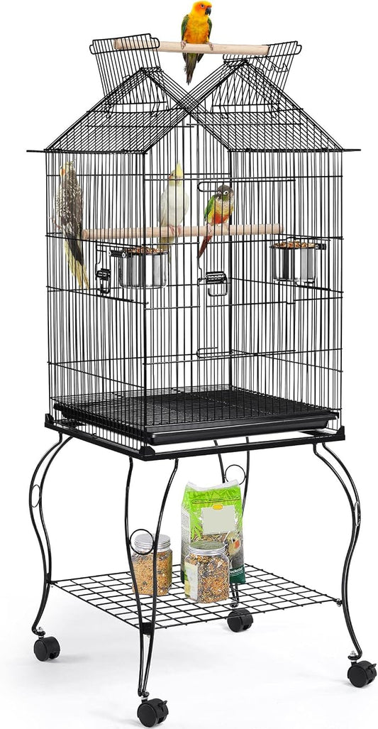 Yaheetech 57" Open Top Bird Cage with Detachable Rolling Stand & Storage Shelf, Parrot Cage for Cockatiels, Quaker, Conures, Caique & Small to Medium Parrots by Unknown