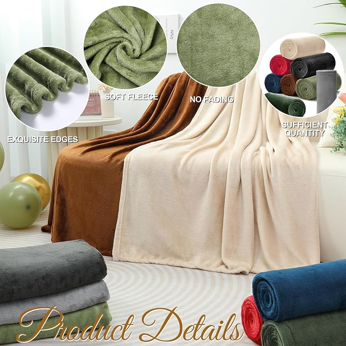 24 Pcs Flannel Fleece Throw Blanket Bulk 50 x 60 in Soft Fleece Throw Blankets Coral Bed Sofa Bulk Color Winter Warm Pet Blanket for Home Office Wedding Season Gift Homeless Donation (Dark Colors) - Image 3