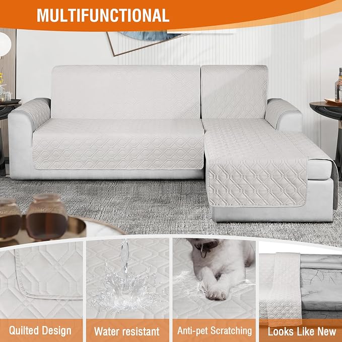 VANSOFY Sectional Couch Covers 100% Waterproof L Shaped Sofa Slipcover 3pcs Reversible Chaise Lounge Cover for Sectional Sofa Furniture Protector Cover for Pets Dog Cat(Large, Off White) - Image 4