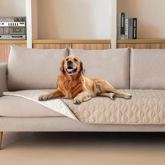 gogobunny 100% Double-Sided Waterproof Dog Bed Cover Pet Blanket Sofa Couch Furniture Protector for Puppy Large Dog Cat, Reversible (30x90 Inch (Pack of 1), Dark Beige/Light Beige) by gogobunny