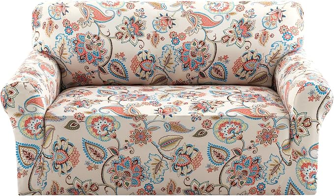 H.VERSAILTEX Floral Pattern Sofa Covers for 2 Cushion Couch Printed Loveseat Covers High Stretch 2 Seater Sofa Cover Super Soft Couch Cover for Dogs Washable(Sun-Kissed Floral,Loveseat) by HVERSAILTEX