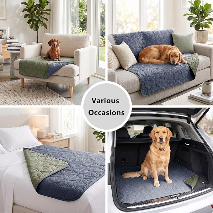 Waterproof Couch Cover for Dogs - Washable Pets Furniture Protector | TPU Leak-Proof Liner, Lightweight & Reversible, Fits Chair, Sofa, Bed, 52" x 82" , Blue/Green - Image 5