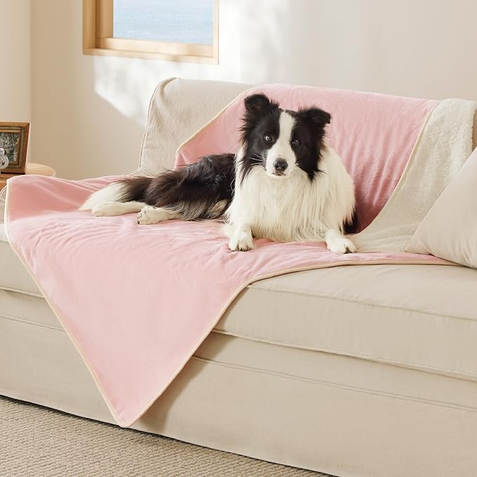 Bedsure Waterproof Dog Blankets for Large Dogs Sherpa Fleece Throw, 50X60 | Washable Soft Plush Pet Cat Blanket for Couch Cover, Reversible Cozy Calming Furniture Protector Warm for Senior Dogs,Pink by Unknown