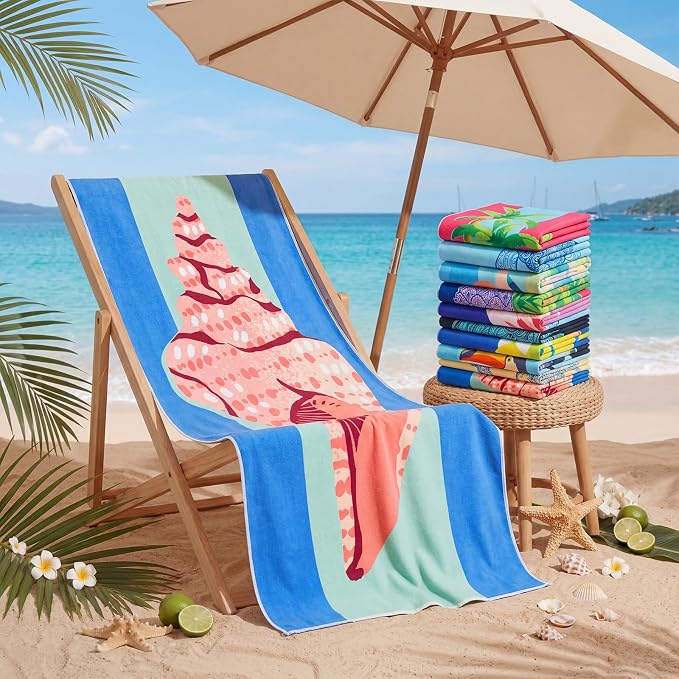 Buryeah 10 Pcs Beach Towels 30 x 60 Inch Quick Dry Absorbent Beach Blanket Seahorse Dolphin Turtle Crab Jellyfish Flamingo Pineapple Hawaii Towel for Kids Adult Sports Pool Picnic Camping Travel Swim - Image 6