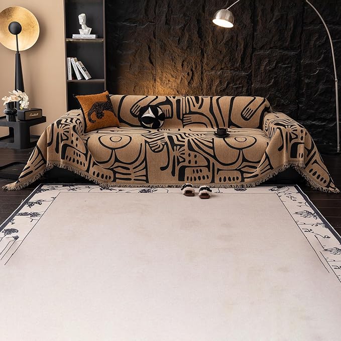 VClife Boho Sofa Cover Pet Sectional Couch Covers, Anti Slip Chenille Sofa Slipcover for 3 Seat, Unique Black Coffee Couch Sofa Covers for 3 Cushion Couch Washable Sofa Covers Throw, 71"X134" - Image 7