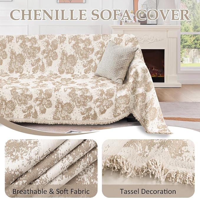 1OO% Waterproof Sectional Couch Covers for Dogs L Shaped Corner Sofa Cover Washable Chenille Sofa Slipcovers Blanket Modern Jacquard Pet Furniture Protector (91"x276", Khaki Flower Shadow) - Image 6