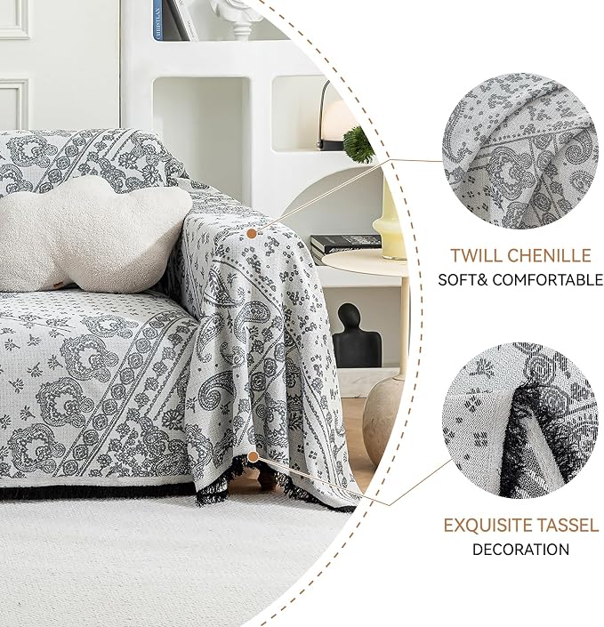 Deep Dream Boho Couch Cover Blanket, Soft Chenille Sofa Covers for 3 Cushion Couch, Sofa Slipcovers Washable Living Room Furniture Protector for Dogs Pets (Black, 71"x134") - Image 4