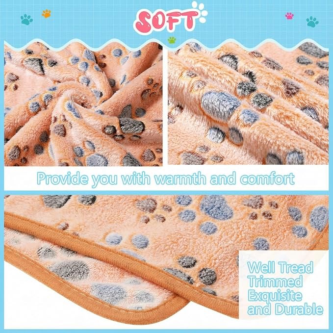 Tatuo 4 Pack Fleece Dog Blankets for Puppy Cats Multi-Size Sleep Mat for Pet Guinea Pig Soft Washable Warm Crate Bed Puppy Teething Toys Print Pattern Blanket Indoor(Coffee,24 x 16 Inch,Paw) - Image 5