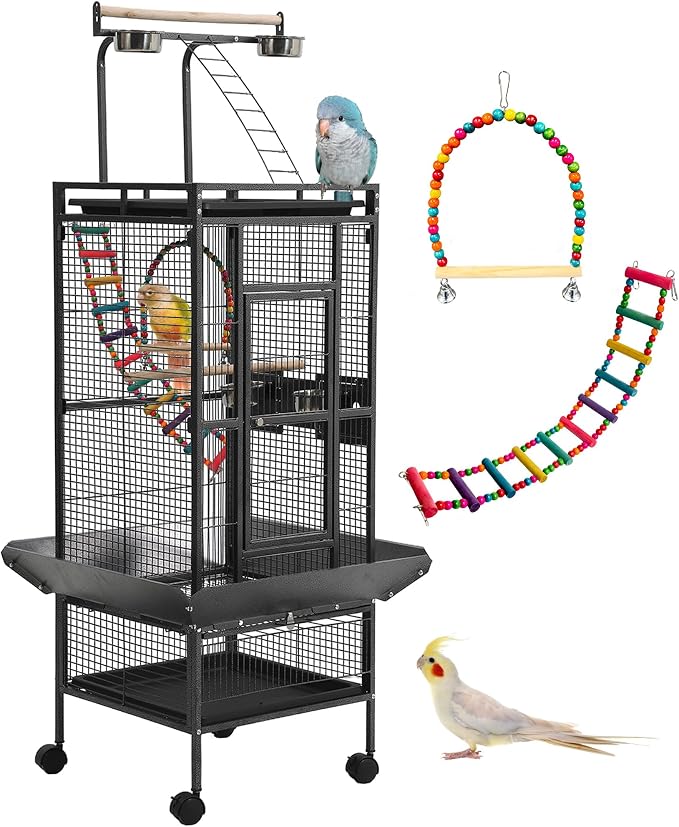 Large Bird Cages for Parakeets, Cockatiel Cage for Birds with Parrot Toys,Skirt Seed Catcher, Play Top Slide-Out Tray for Conure Canary Finch Lovebird Pigeon Budgie Quaker Parrot by SINOPET