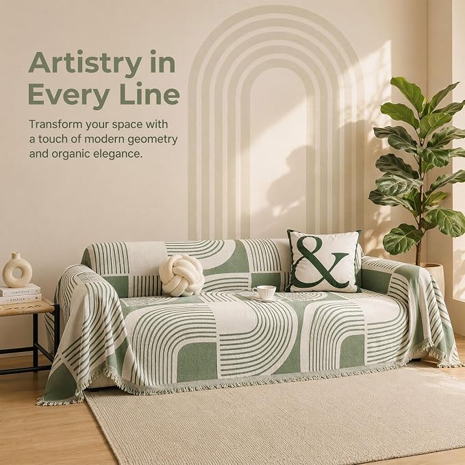 Covers for Couches - Soft Chenille Heavy Duty Sofa Cover, Pet-Friendly Scratch-Resistant Blanket, Anti-Slip Modern Washable Decor Mat 71"x134",Green - Image 4