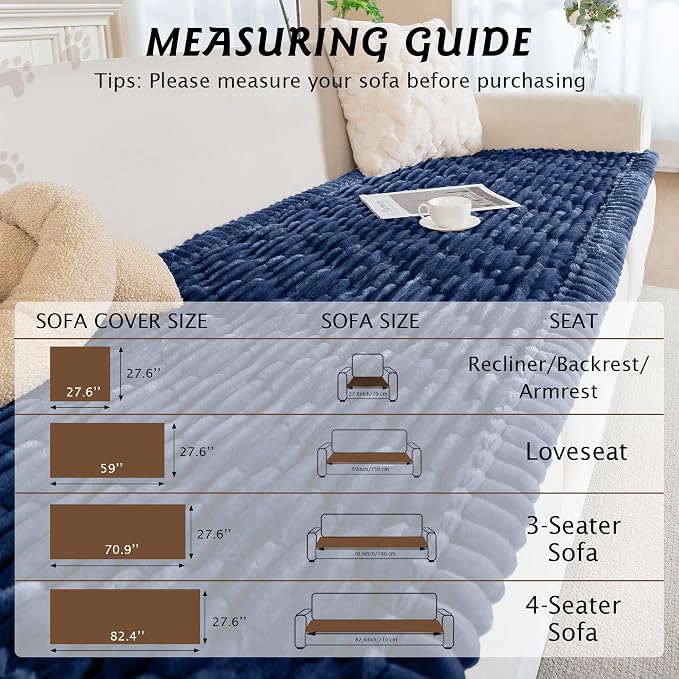 PuTian 100% Waterproof Fuzzy Couch Cover for Dogs Navy Blue 27.6"x27.6" | Pet Friendly Dog Mat for Couch, Waterproof Sofa Protector, Scratch Resistant Furniture Cover for Dogs, Machine Washable - Image 5