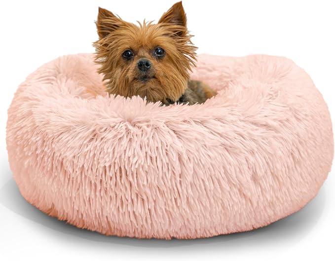 Best Friends by Sheri The Original Calming Donut Dog Bed for Extra-Small Dogs up to 10 lbs, Shag Faux Fur, Cotton Candy Pink, 18" x 18" by BestFriendsbySheri